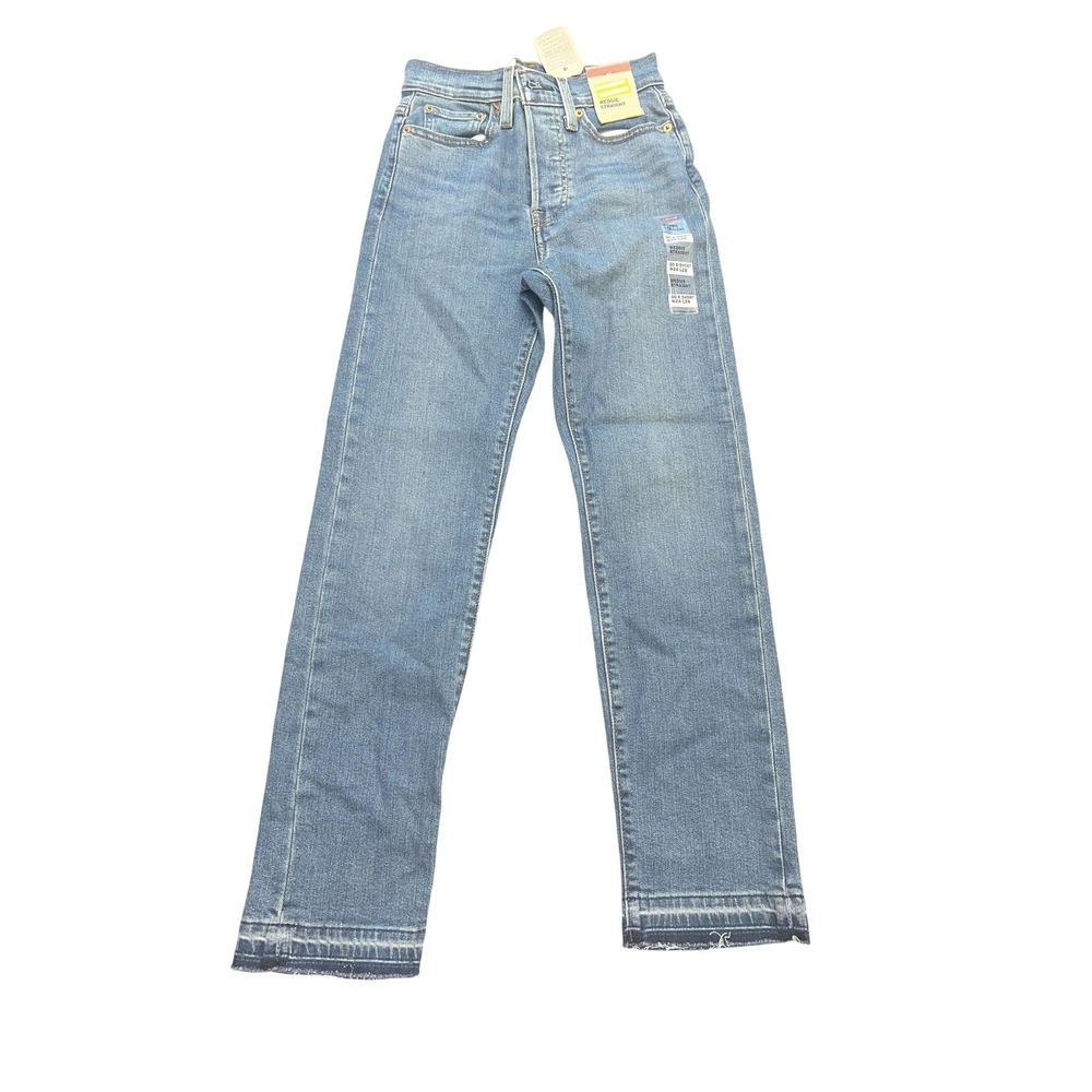 Levis Wedgie Straight Jeans Womens 00 X Short 24x28 Blue‎ High Rise Raw Hem